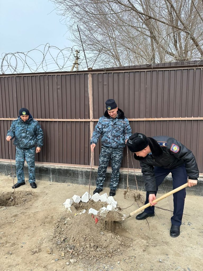 ҚАЖ қызметкерлері мекеме ауласына ағаш көшеттерін отырғызды